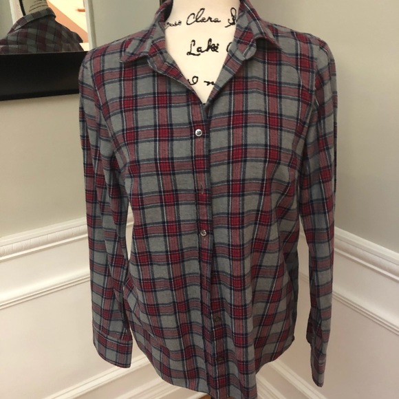 J. Crew Tops - J. Crew Women's sz 6  Plaid Flannel Red Gray Shirt